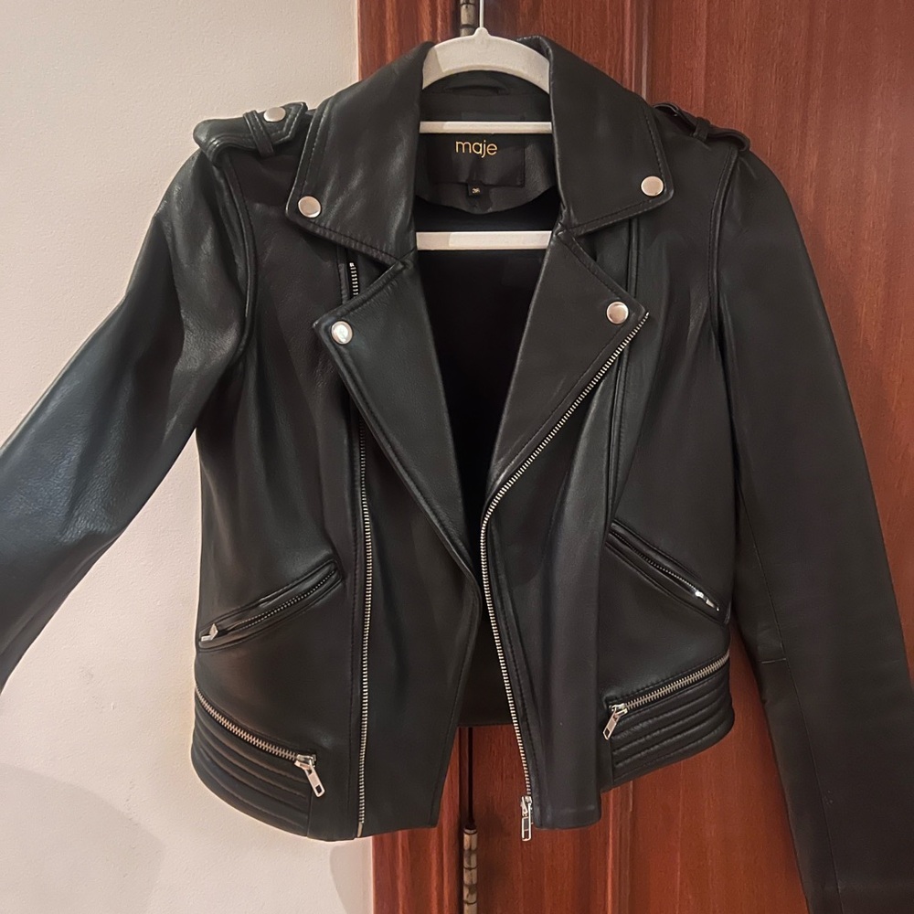 Maje Basalt Leather Moto Jacket